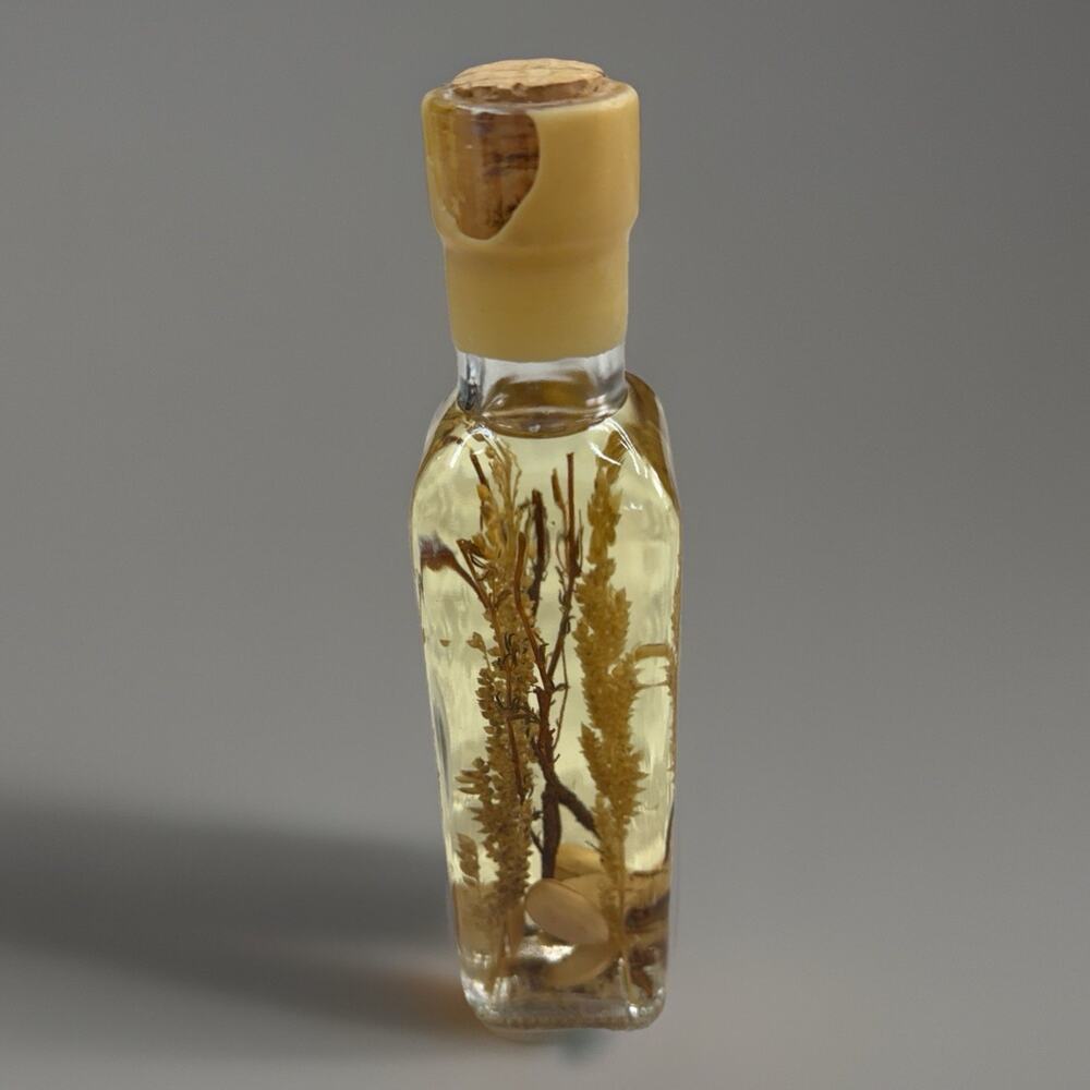 Vintage Handmade Rosemary Herbs Almonds Art Botanical Oil Glass Bottle - Picture 3 of 6